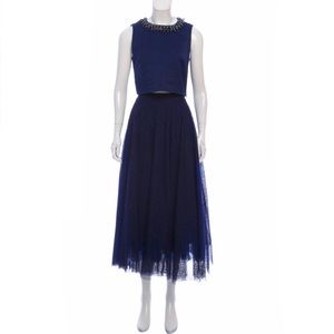 Ted Baker London Navy Beaded Neck Two-Piece Tulle Skirt Dress